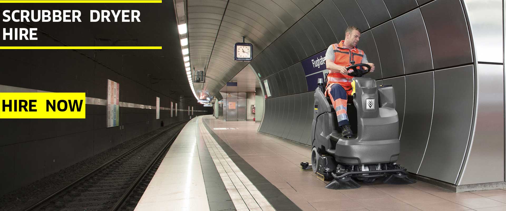 Scrubber dryer cleaning a railway station