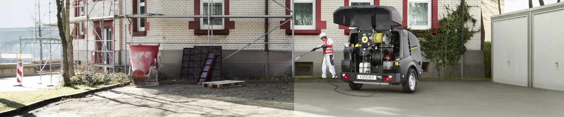 HDS trailer pressure washer on a construction site