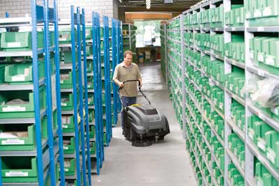 Cleaning narrow warehouse floors