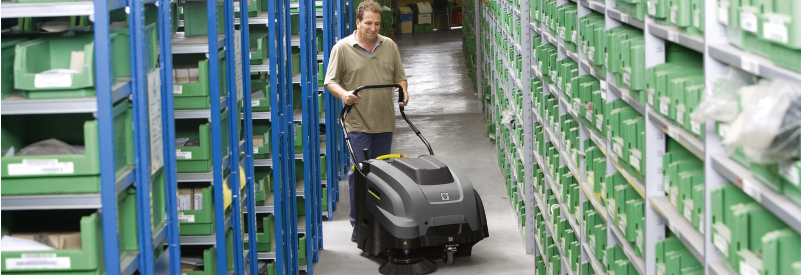 Warehouse Floor Cleaning by a Karcher scrubber dryer