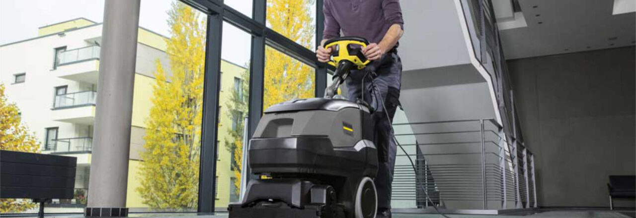 Office cleaning by a Karcher carpet extractor